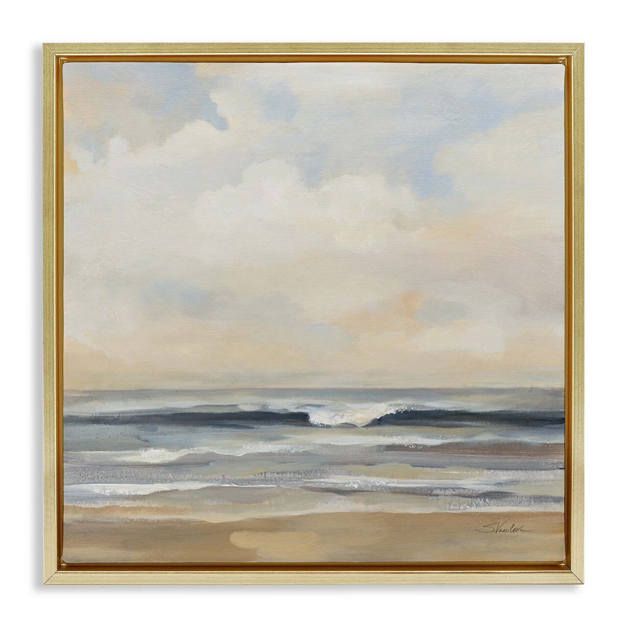 Stupell Industries Misty Haze Shoreline Framed Floater Canvas Wall Art Design by Silvia Vassileva